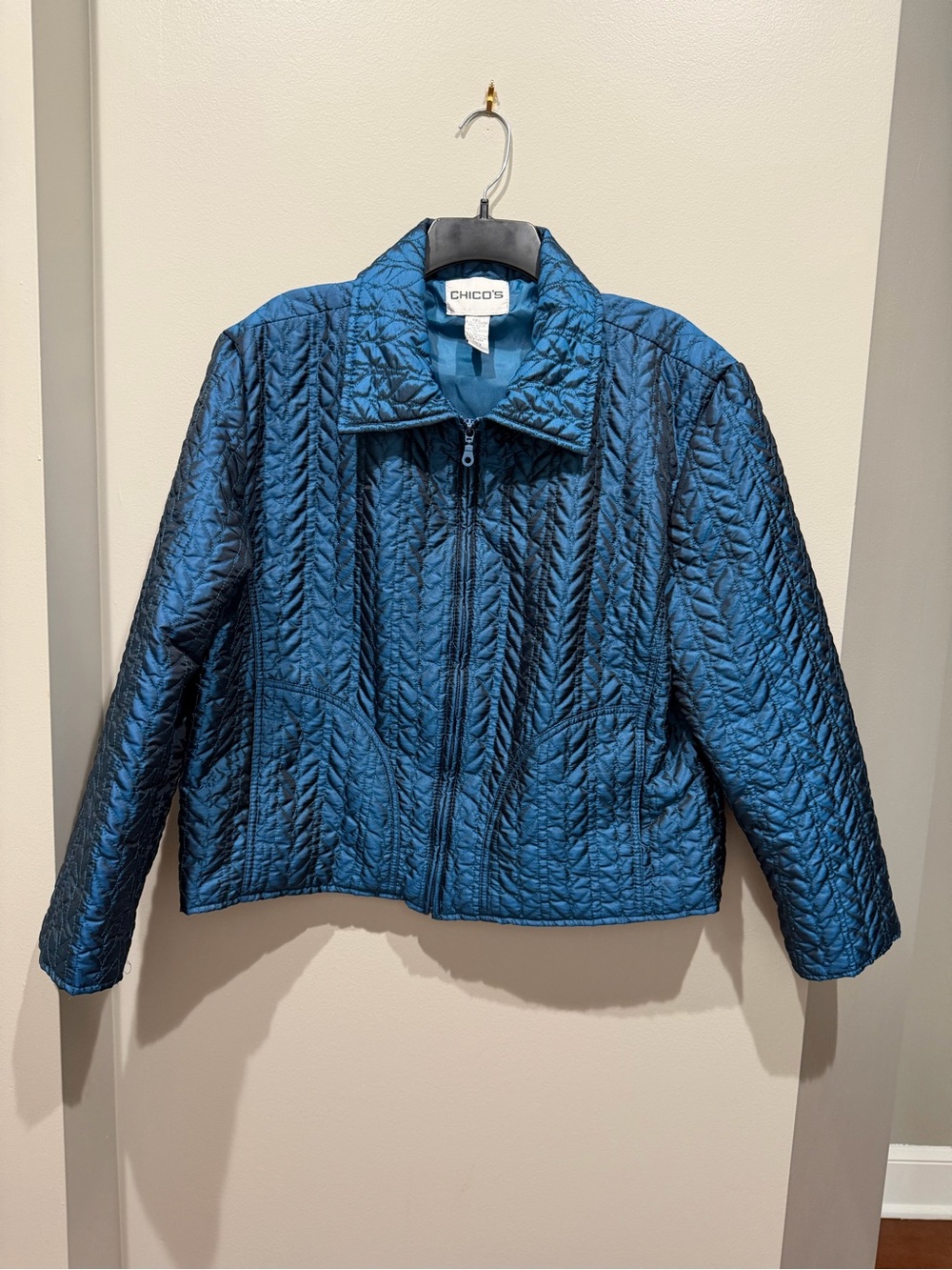 Chico's Blue Quilted Zip Jacket
